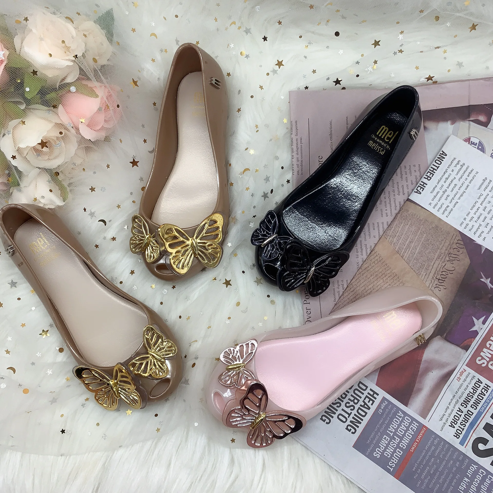 Новинка 2021 детские туфли желе Mini Melissa детская модная обувь принцессы с бабочками
