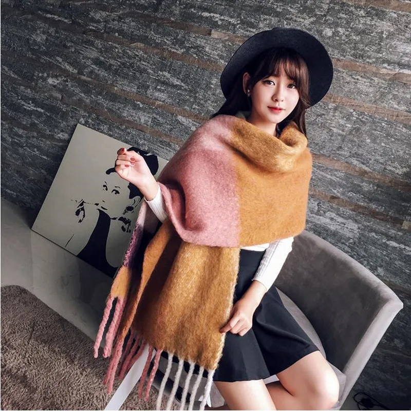 Длинный шарф шаль женский осенне-зимний новый теплый толстый с кисточками