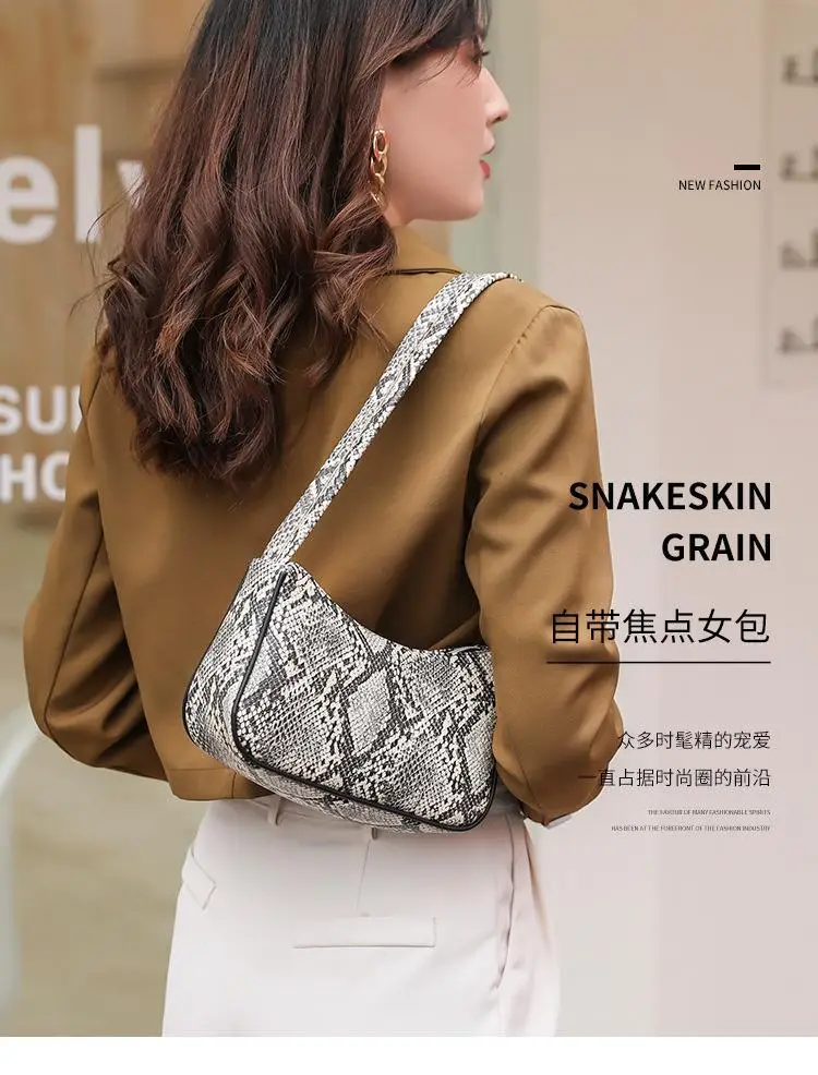 

Fashion Snake Pattern Women Small Shoulder Bags Retro PU Leather Ladies Underarm Bag Simple Female Portable Purse Hobos Handbags