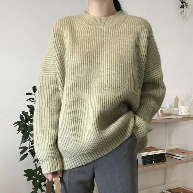 KINOMI осенне-зимние женские свитера Свободный пуловер с круглым вырезом корейский