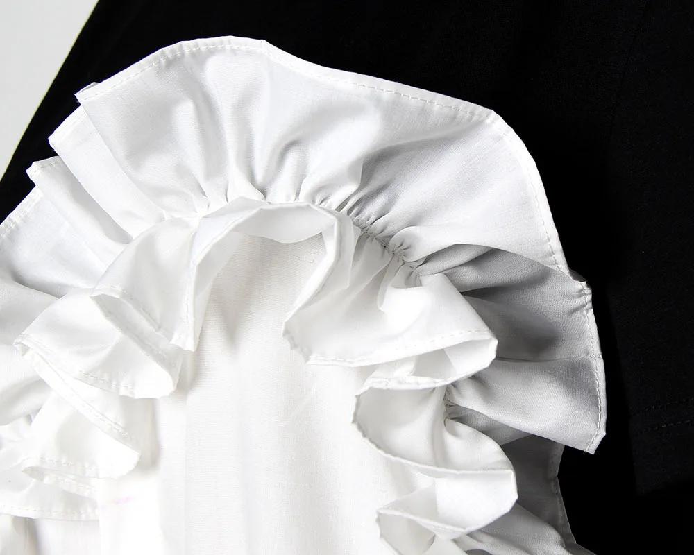 [EAM] 2021 Новое весенне летнее черное свободное платье с круглым вырезом и короткими