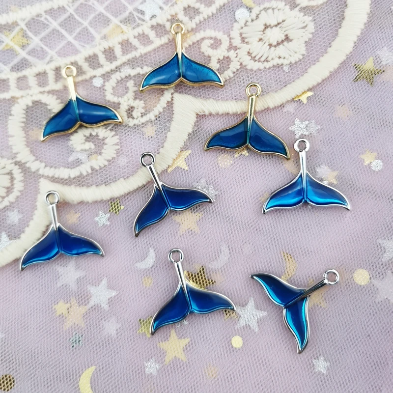 10pcs Pretty Blue Enamel Mermaid Tail Alloy Charms Handmade Pendant DIY Bracelet Earrings Necklace Jewelry Findings 17*20MM