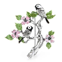 wulibaby retro flower tree bird brooches for women lady beauty singing bird party casual brooch pin gifts