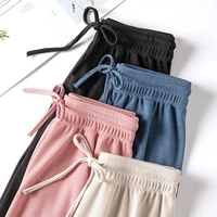 2021 spring summer women wide leg pants high waist loose casual long stacked silk pants womens ice silk ankle length trousers