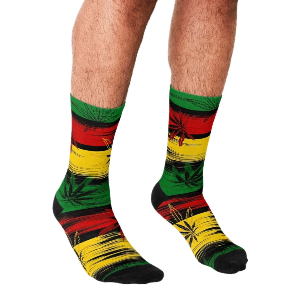 

2021 Men Socks harajuku Leaf Socks Printed personality Happy hip hop Novelty Skateboard Crew Casual Crazy Funny Socks