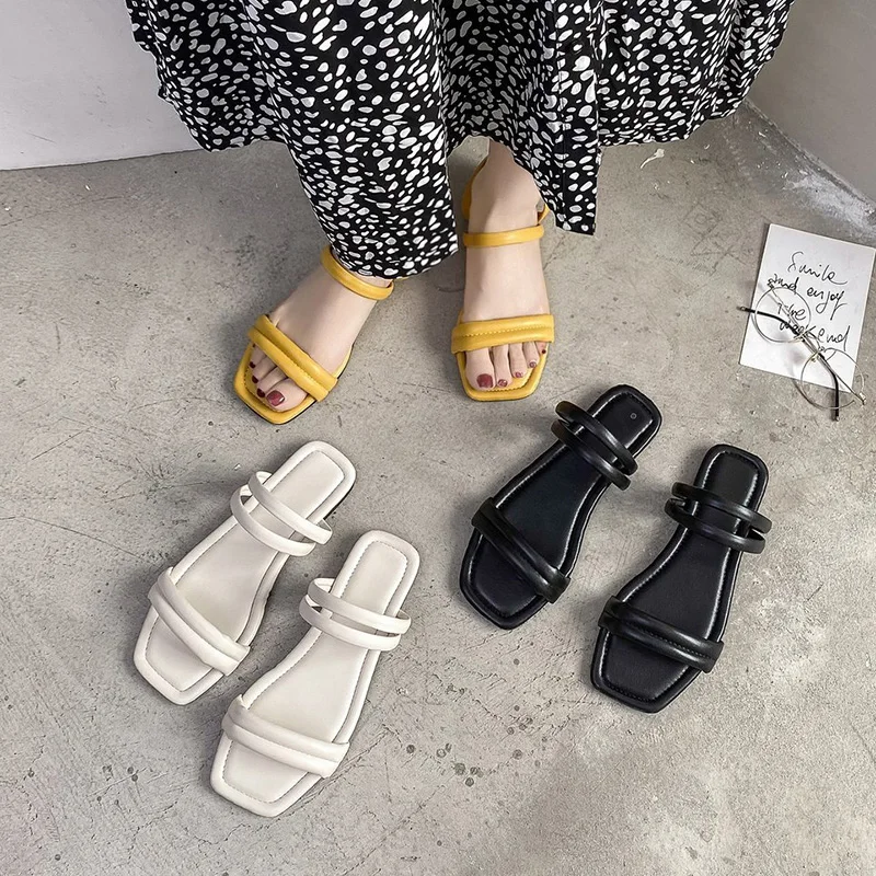 

Shoes Women Cross-Tied Slippers Flat Pantofle Slides Fashion Soft 2021 Summer Luxury Basic Scandals Rome PU Female Shoes Womens