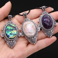 vintage natural stone necklace jewelry antique silver alloy pendant for women fashion necklace jewelry gifts