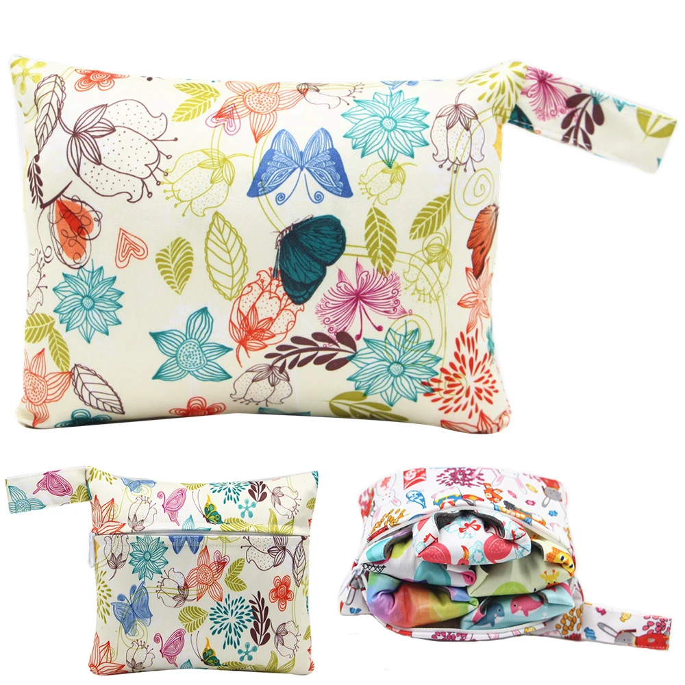 6pcs Portable Waterproof PUL Wet Bag for Menstrual Pads Cloth Sanitary Pads Bag with Snap Handle Printed Bag