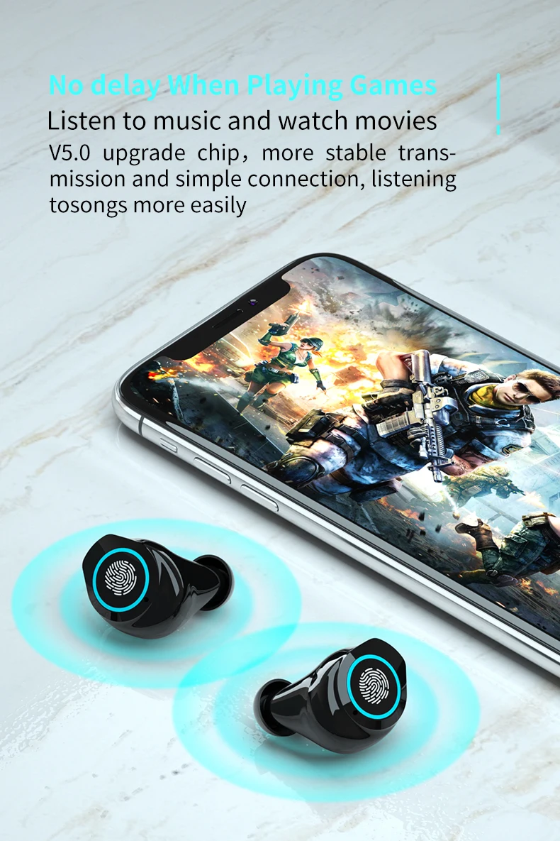 

TWS Bluetooth 5.1 Earphones Wireless Headphones 2000mAh Touch Control LED With Microphone Sport Waterproof Headsets Earbuds