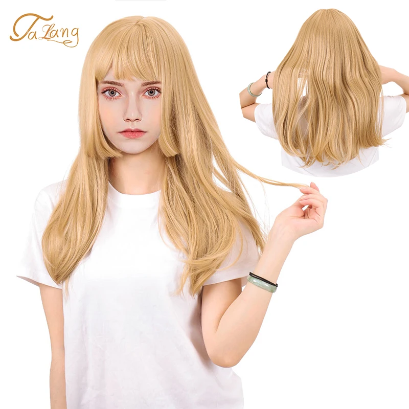 

TALANG Women Synthetic Wig Heat-resistant long Straight hair Wig With Bangs gold / Brown / Flax Grey Cosplay Wigs