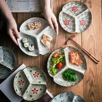 underglaze color three grid plate creative japanese ceramic plate snack plate side dish seasoning plate household flat dishplate