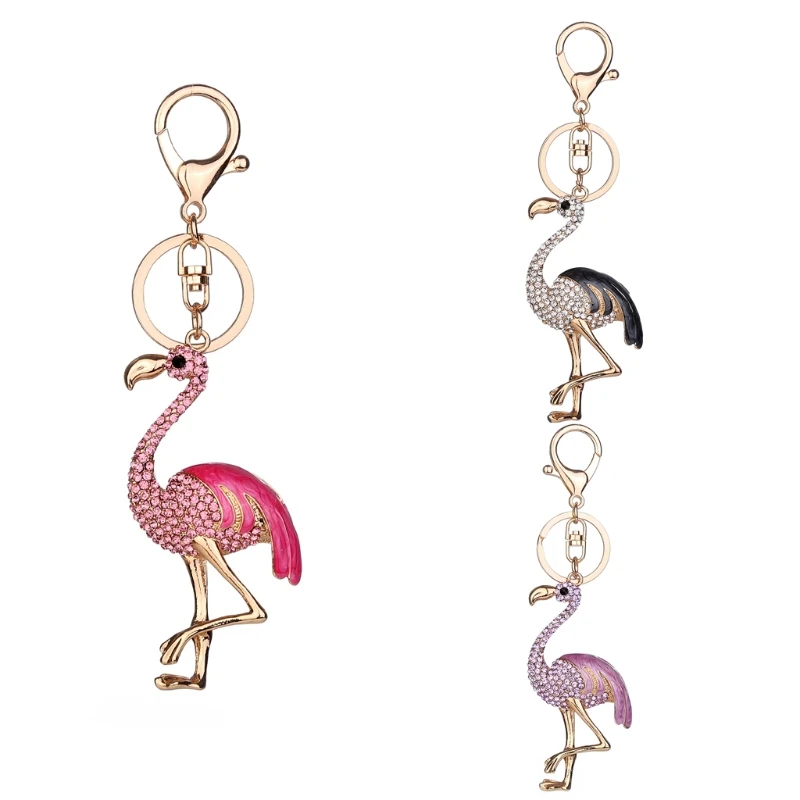 

Fashion Cute Key Ring Flamingo Key Chain Gift Bag Pendant Decor Alloy Rhinestone