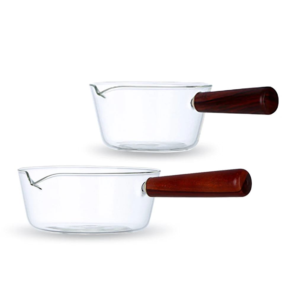 

Transparent glass pot single handle baby food pot soup Korean instant noodle pot salad bowl vegetables