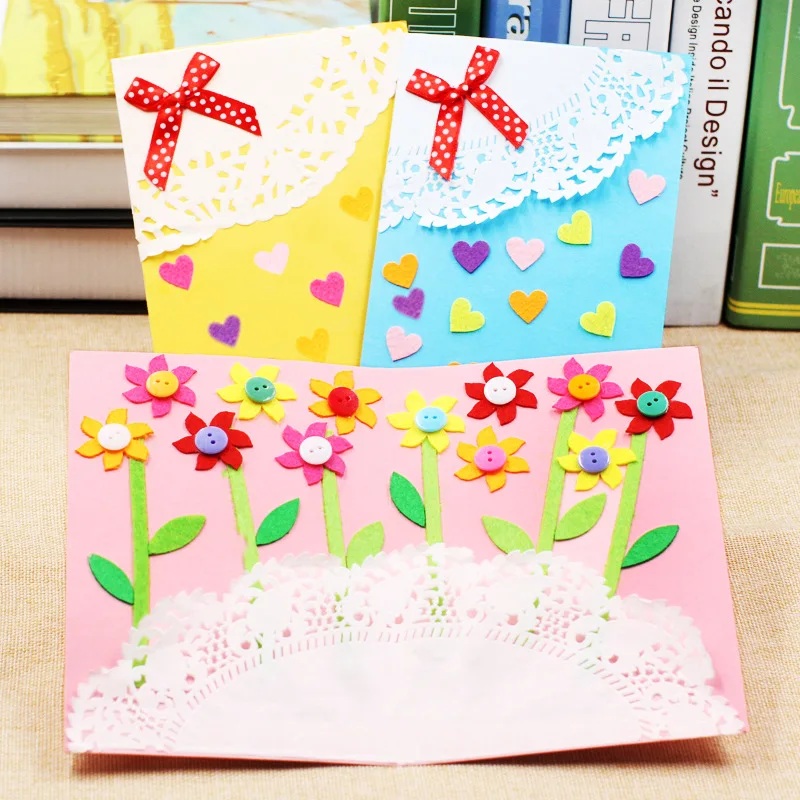 

Новые Самодельные открытки с цветами ручной работы, 3 шт./компл., нетканые 3D Пазлы для детей, образовательные подарки на день матери, крафтовы...