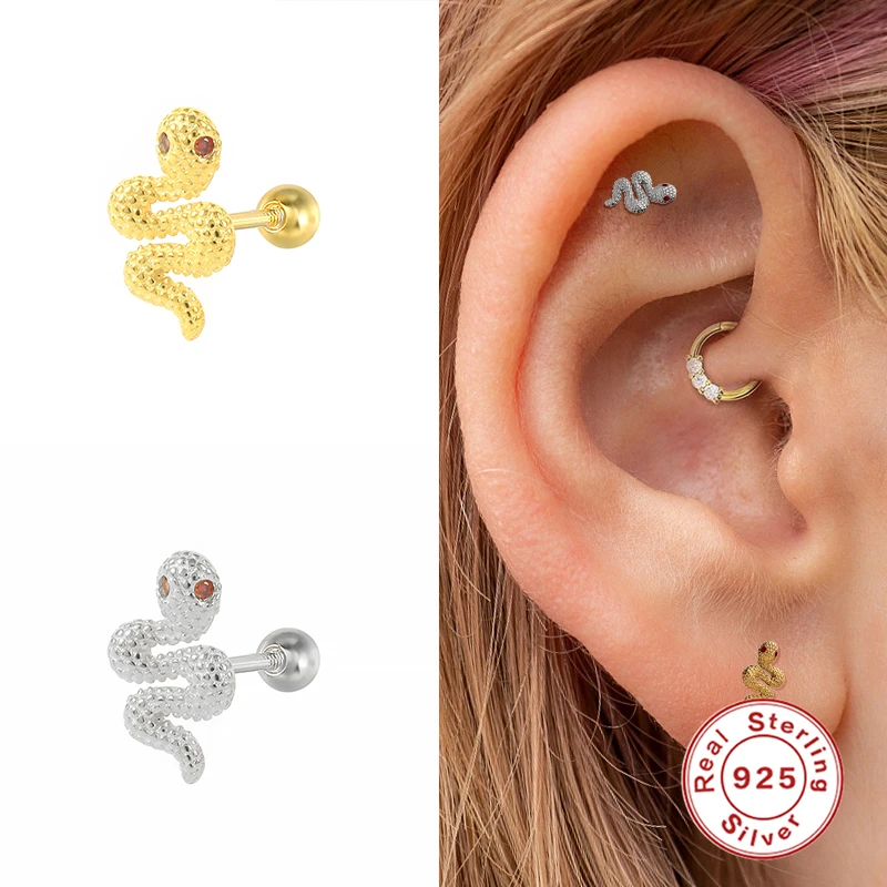 

Crystal Animal Snake Stud Earrings for Women Girls Sterling Silver 2/3/4mm Piercing Earrings Jewelry Gifts Pendientes silver