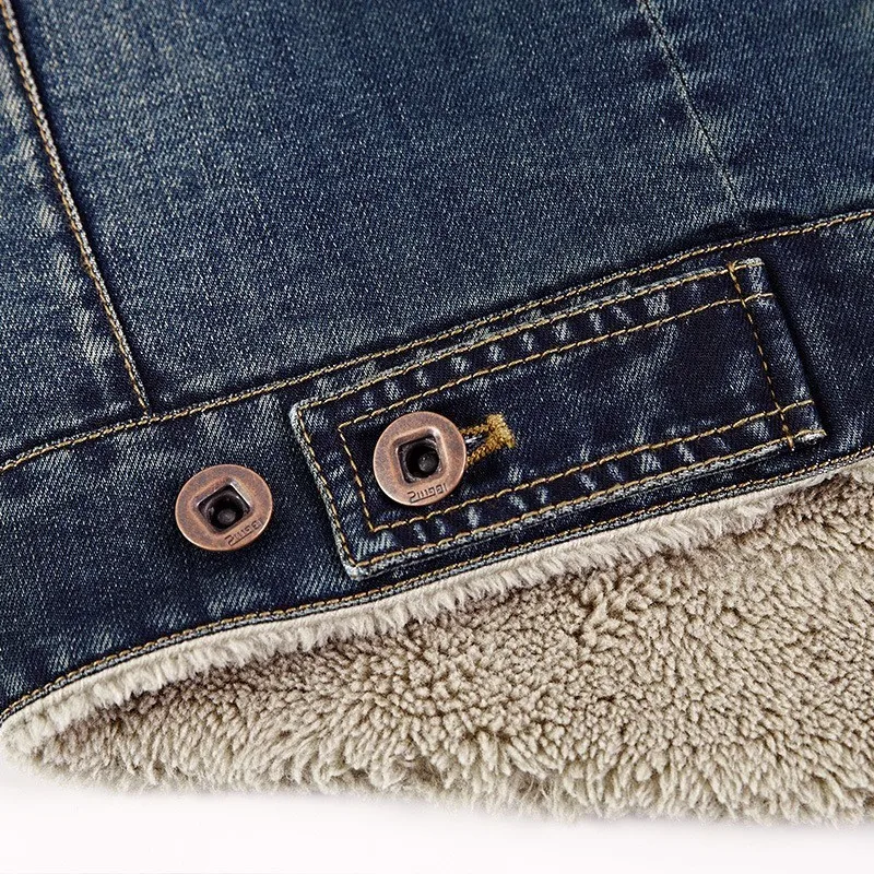 Мужская зимняя джинсовая куртка с флисовой подкладкой размера плюс Повседневная