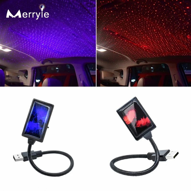 Colorful Mini LED DJ Disco Effect Lights Car Interior Decoration USB Automatic Rotation Voice Control Star Laser Projector Light | Лампы и
