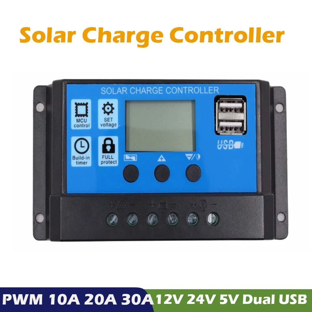 PWM 10A 20A 30A Контроллер заряда солнечной батареи 24 в 12 В автоматический коллекторный