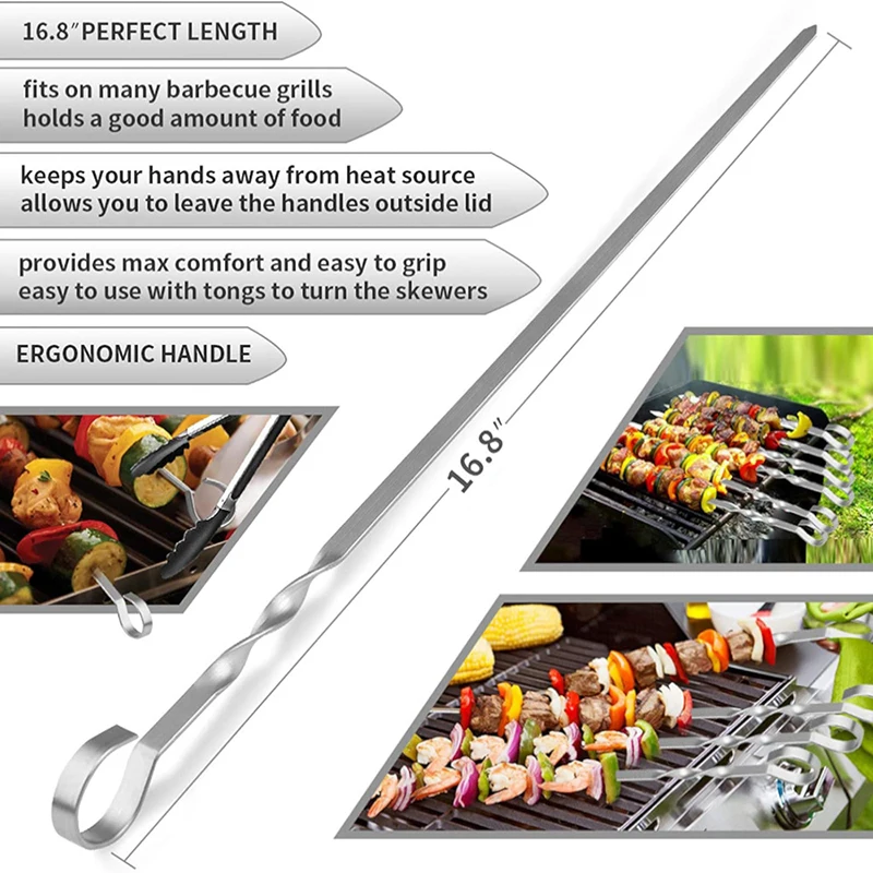 TEENRA 10Pcs BBQ Stainless Steel Needle Barbecue Meat String Barbeque Skewers Cooking Roasted Kitchen Accessories | Дом и сад