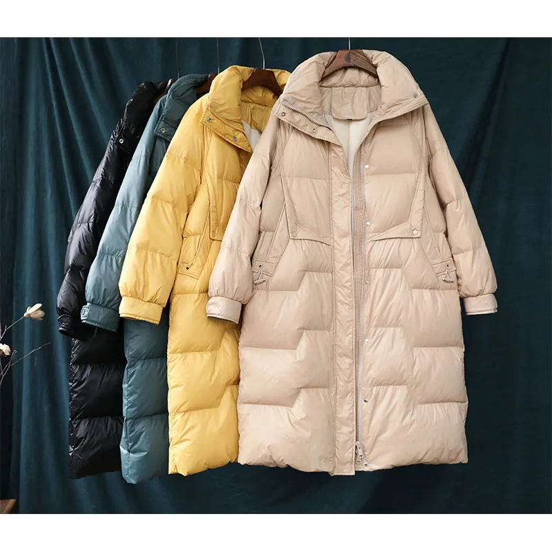 

Winter White Duck Light Down Jacket For Women Stand Collar X-long Stand Collar Down Coat Winter Puffer Jacket Female