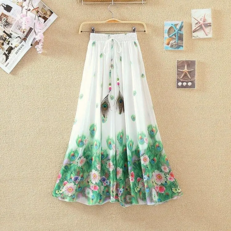 Style Six Модные женские макси юбки Повседневные Элегантные Saia Longa шифоновые богемные винтажные летние женские длинные юбки цветок Этническая одежда - Цвет: Style Six