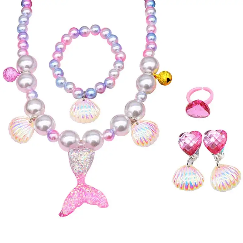 

Girls Princess Mermaid Necklace Bracelet Ring Earring Set Snow Queen Necklace