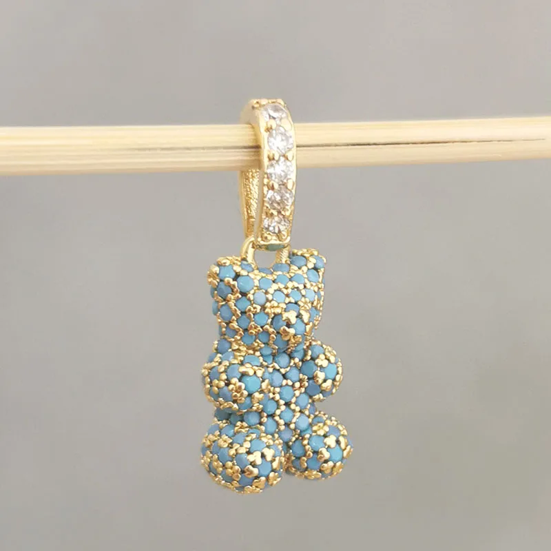 

QMHJE Enamel Bear Candy Colors Charm Pendant Necklace Women Choker Neon Green Jewelry Bracelet Ankel CZ Paved Hook Colorful