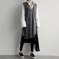 2020 korean ins wind sweater vest short front and back long vest skirt knitted v neck thickened mid length sweater skirt