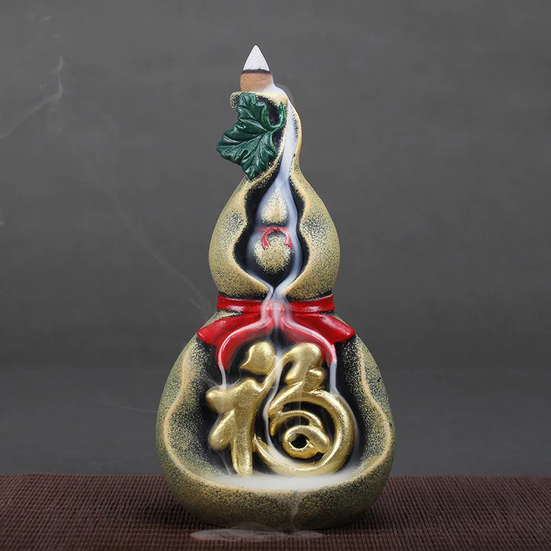

Hand-painted Porcelain Gourd Backflow Incense Burner Home Office Indoor Sandalwood Zen Censer Crafts Aromatherapy Ornaments
