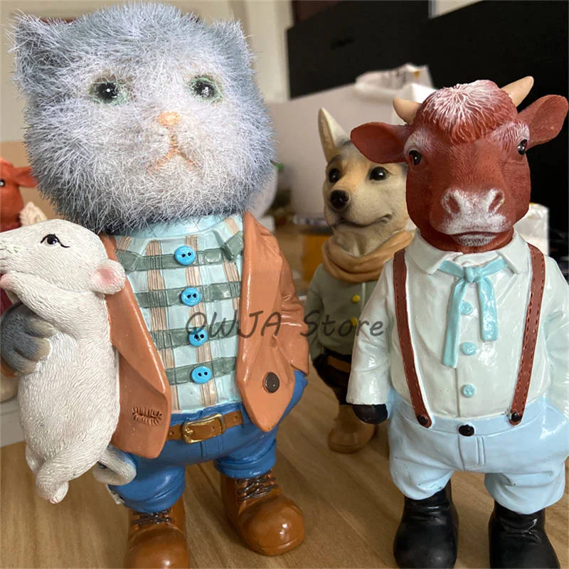Estatuas de animales para decoraci&oacute;n del hogar, escultura creativa de gato, conejo, adornos de resina, accesorios de jard&iacute;n-0