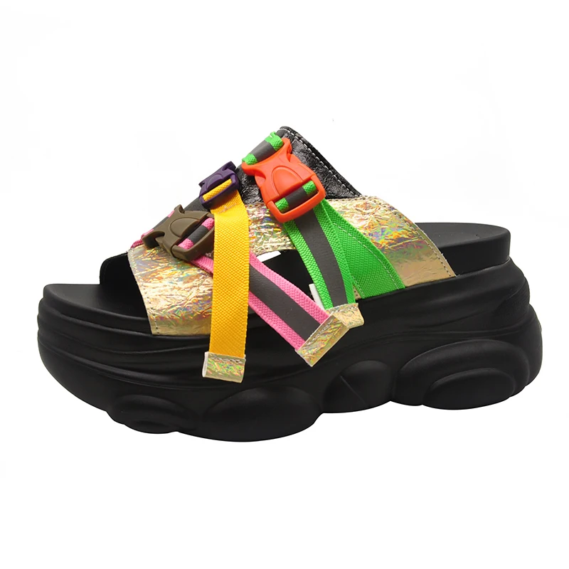 

Shoes Woman 2021 Slippers Soft Heeled Mules Pantofle Luxury Slides Platform Multicolored Sandals On A Wedge Comfort Sneaker High