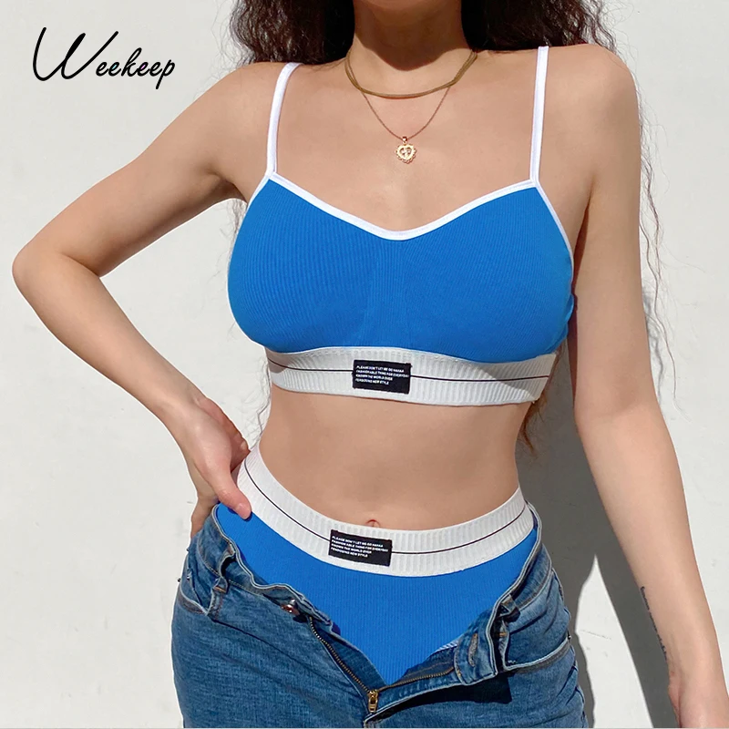 

Женский комплект из двух предметов Weekeep, повседневный укороченный топ с надписью и нижнее белье в стиле пэчворк, винтажная уличная одежда дл...