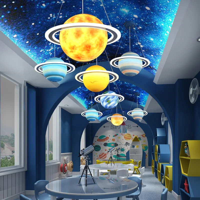 Children's room space lamp boy girl theme restaurant kindergarten project customized red planet Chandelier |