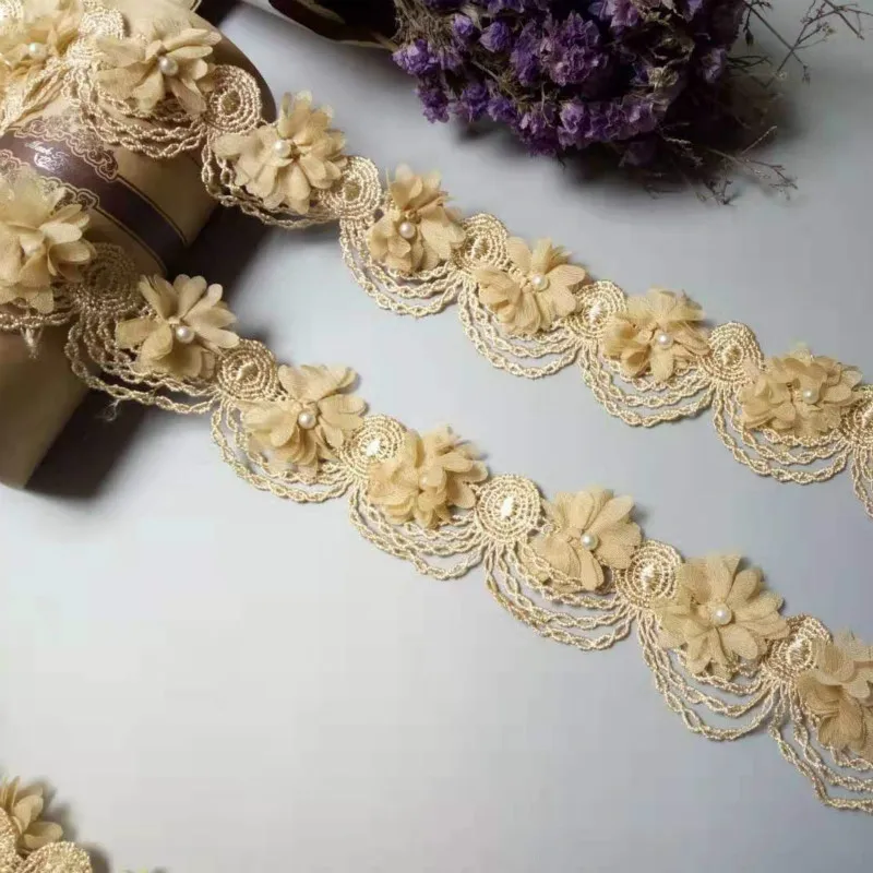 10 шт. Золотая вышитая кружевная лента с цветочной аппликацией | Дом и сад