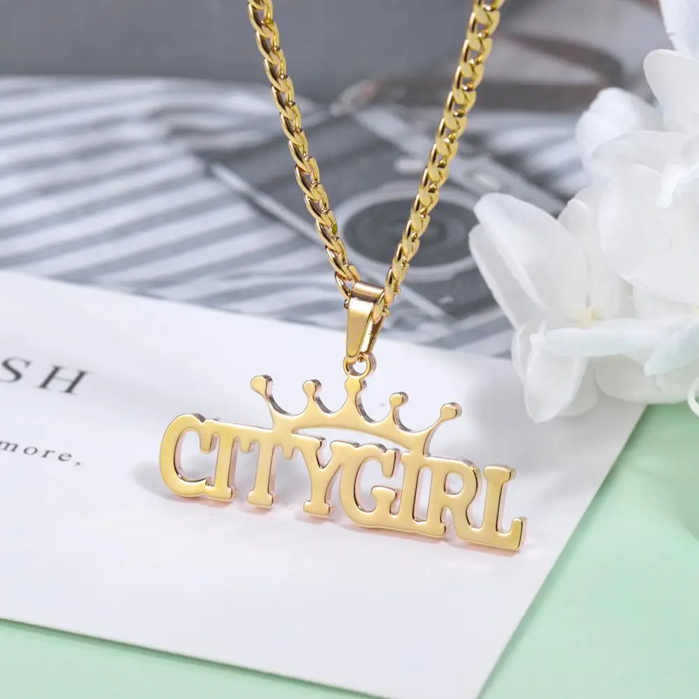 

Personalized Sterling Silver Jewelry Crown Name Necklace Nameplate Letter Pendant For Women 's Men 's Gift Designer Charms