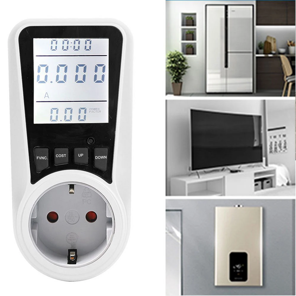 

220V Digital Wattmeter AC Power Meter LCD Energy Meter Power Monitor EU Plug Socket Power Kilowatt Wattage Voltage AMP