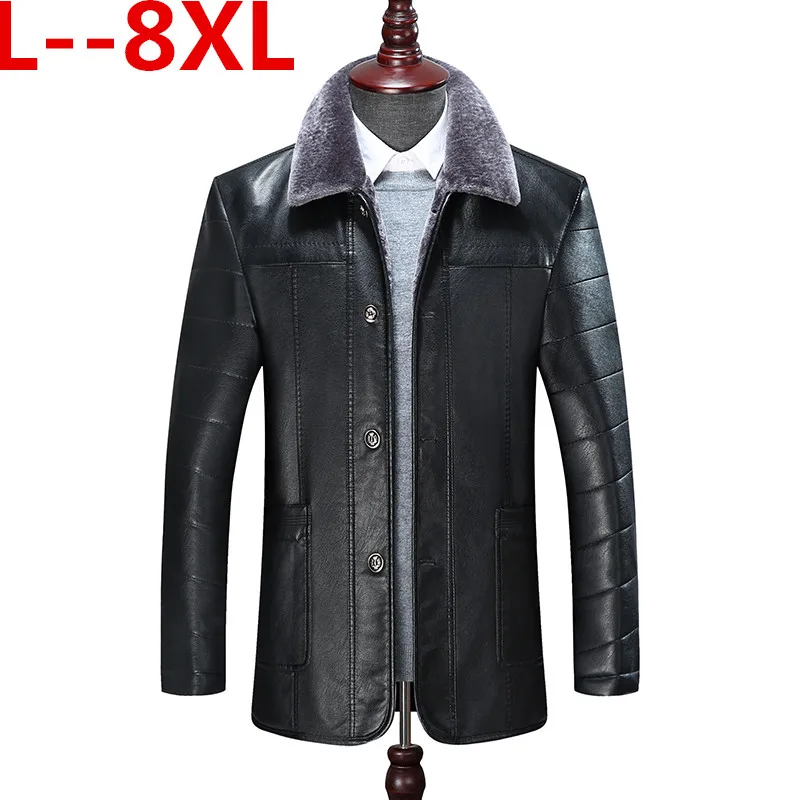 

6XL 8XL Plus 5XL size 4XL Fashion Winter Men New Leather jacket Business casual Velvet bigger sizes coat