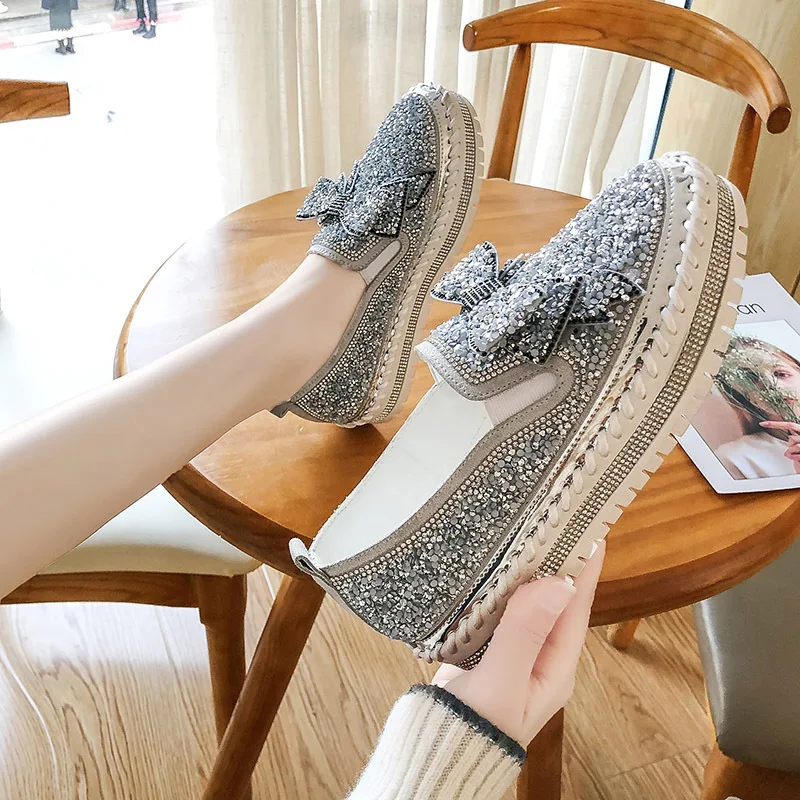 Женская обувь галстук бабочка со стразами Повседневная модная женская на