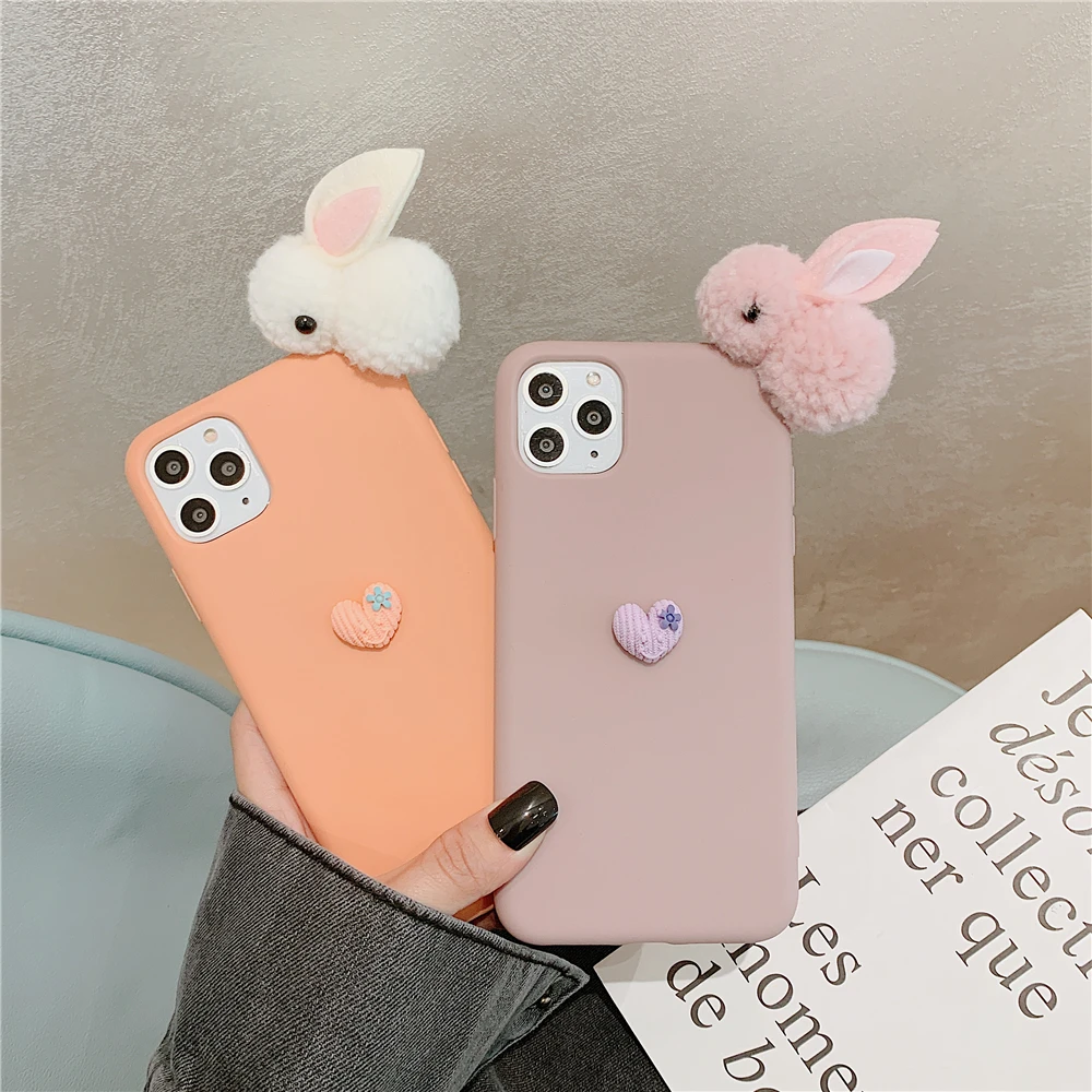 Роскошный зимний теплый 3D милый плюшевый чехол для телефона с кроликом Iphone 11 Pro Max