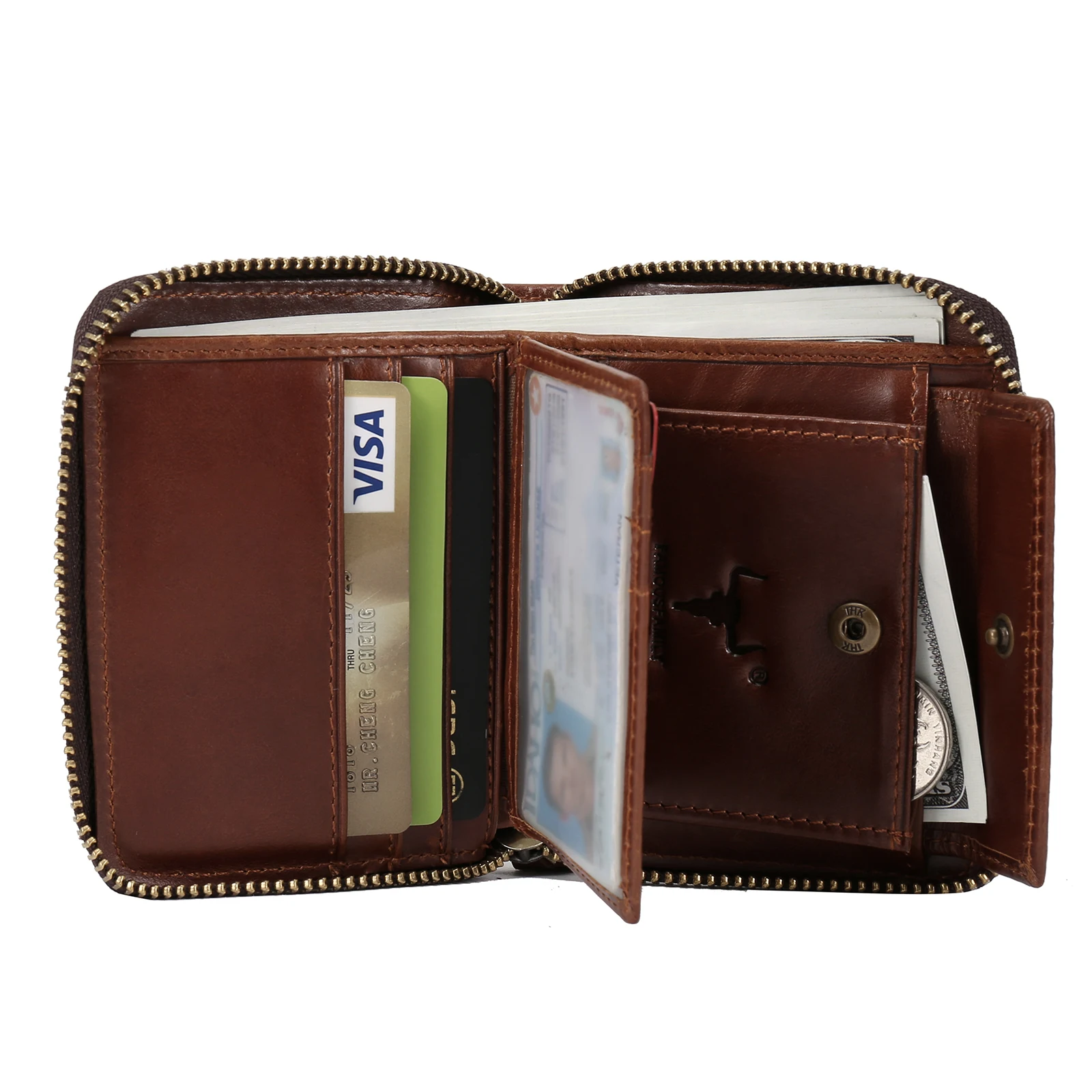 Mens Wallet With Zipper Genuine Leather Male Travel Purse Credit Card Holder Coin Pocket Big Capacity