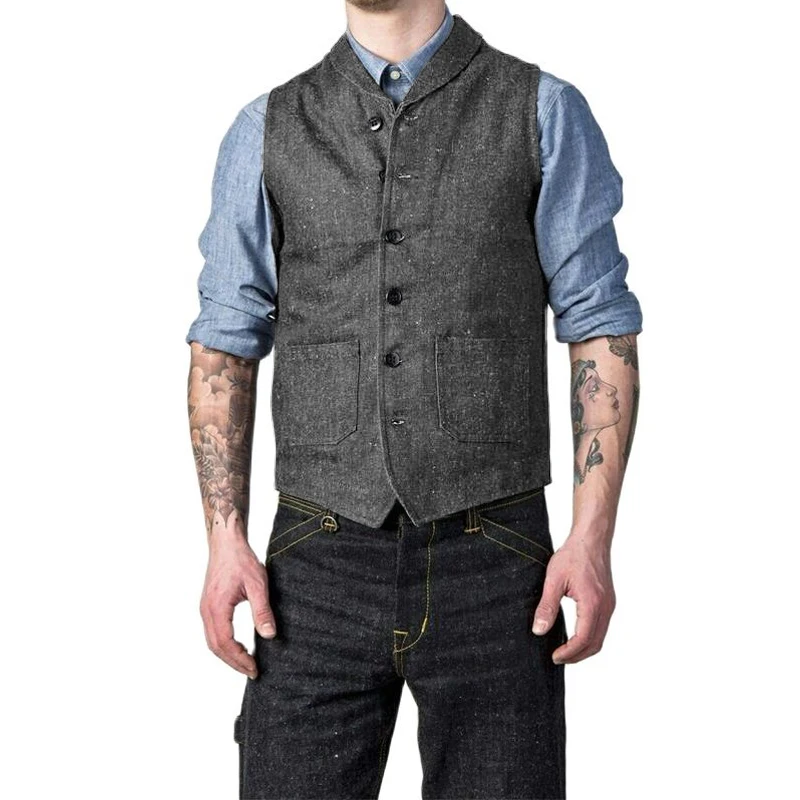 Жилет мужской шерстяной в елочку приталенный пиджак для жениха свадьбы стиле