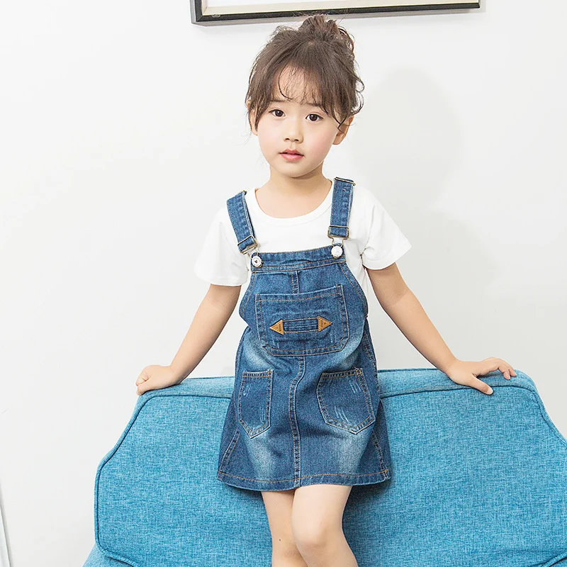 

2 3 4 6 8 Years Kids Denim Jumpsuit New Fashion Children Overalls Jeans Pants Dress Girls Trousers