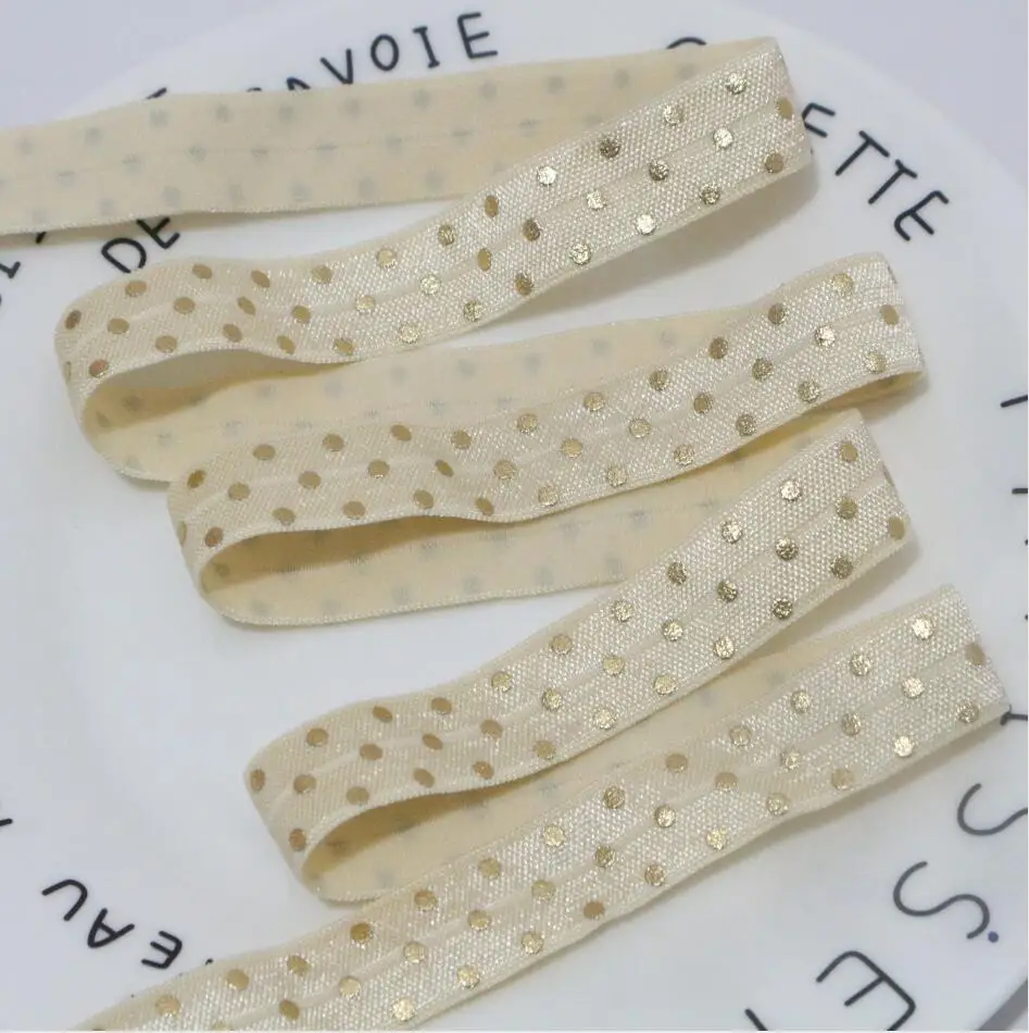 gold dots 810 5 ярдов/партия, 5/8 ''16 мм, эластичная резинка в горошек с принтом, складывающаяся на эластичную ленту, аксессуары для рукоделия - Цвет: gold dots 810