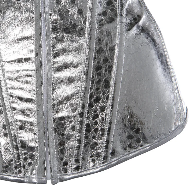 Модное женское белье серебристый Блестящий корсет на молнии сексуальный корсеты