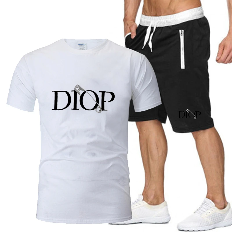 

2021 summer new trend men's suits personality fashion needle letter printing sports short-sleeved T-shirt + sports casual shorts