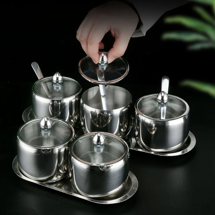 Коробка для приправ из нержавеющей стали 304 со стеклянной крышкой набор