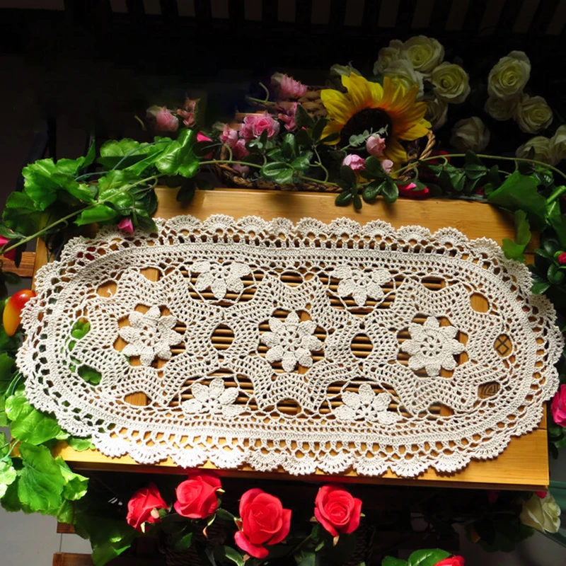 Американский Сельский Винтаж кружево крючком скатерть бежевый 30*70 см Овальный
