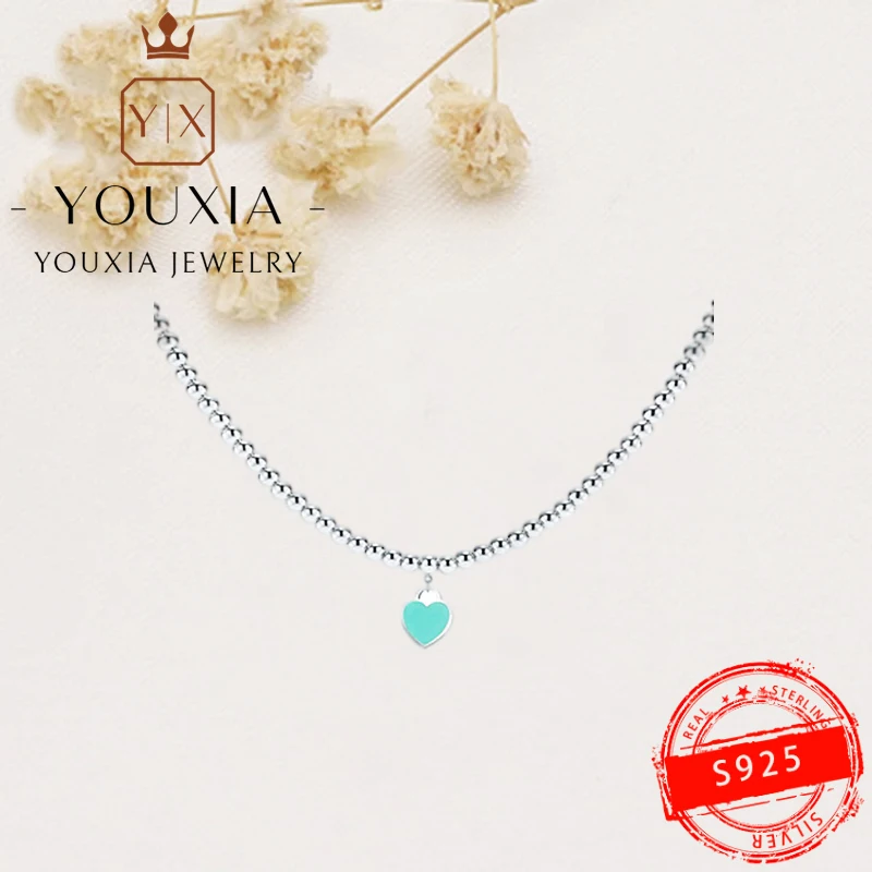 

925 Sterling Silver Custom Fashion Trend Charming Small Heart-shaped Enamel Necklace