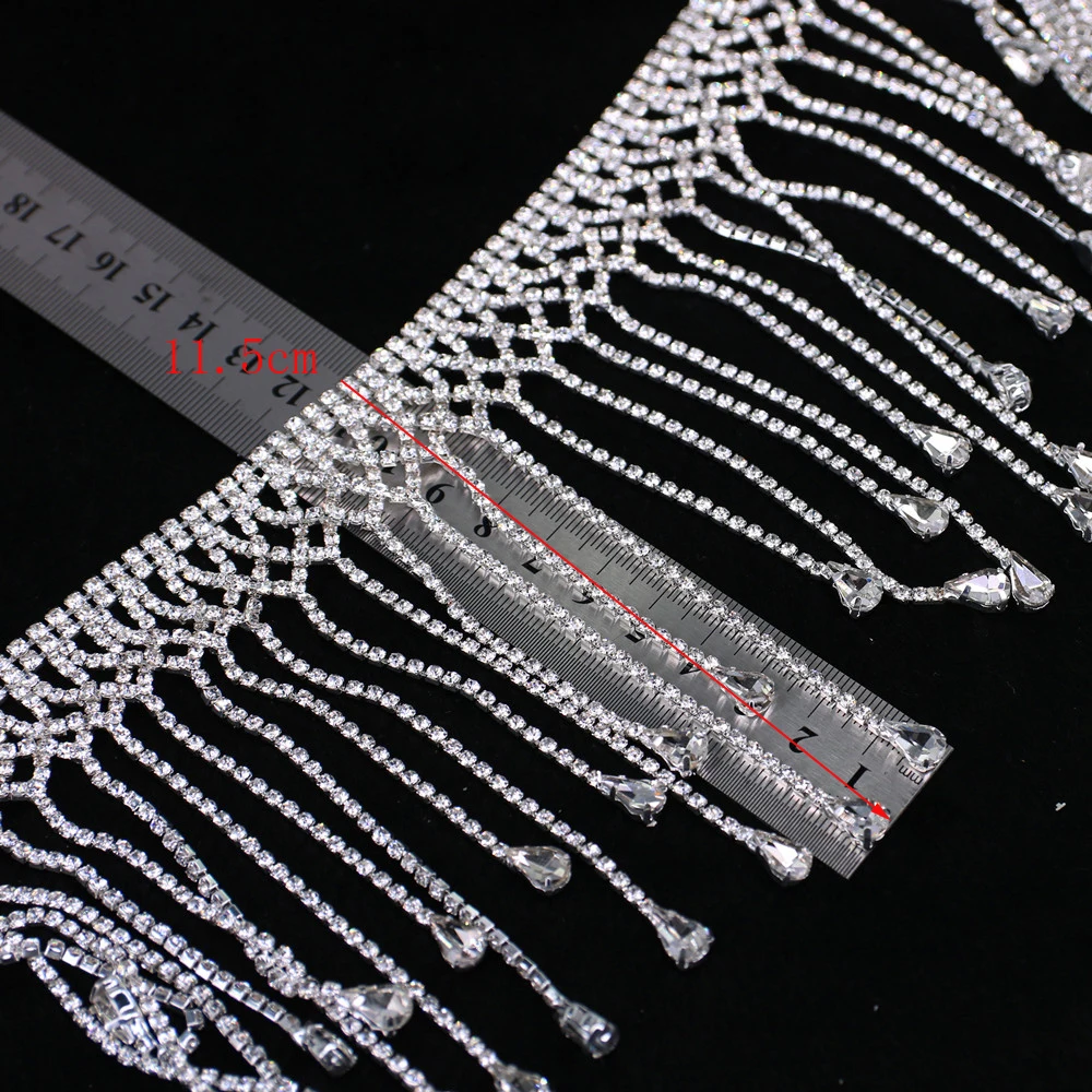

Shinning handmade rhinestone chain trim for women dress wedding dress crystal tassel applique for garment jewelry DIY