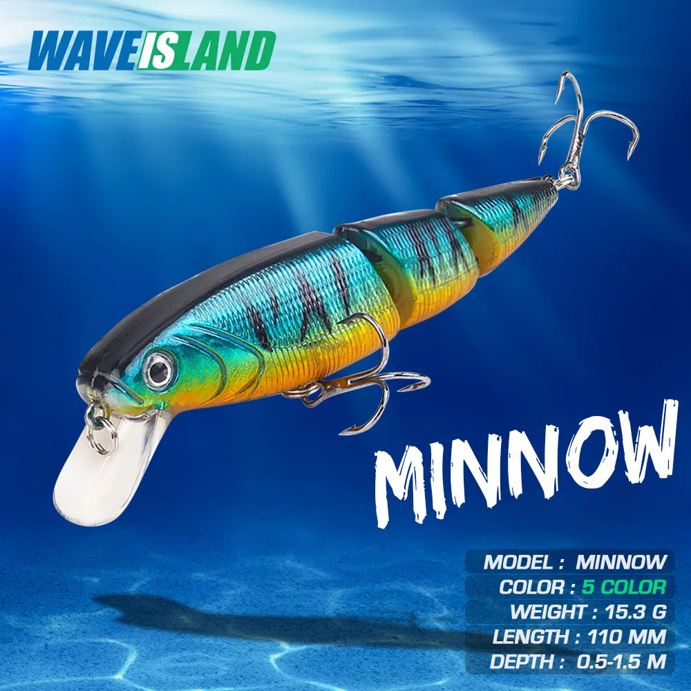 

WAVEISLAND Minnow Swimbait Fishing Lure 15.3g 11cm 3-Section Fishing Tackle Saltwater Lures Whopper Trolling Isca Artificial